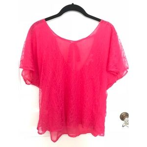 Black Rainn Lace and Sheer Short-sleeved Blouse